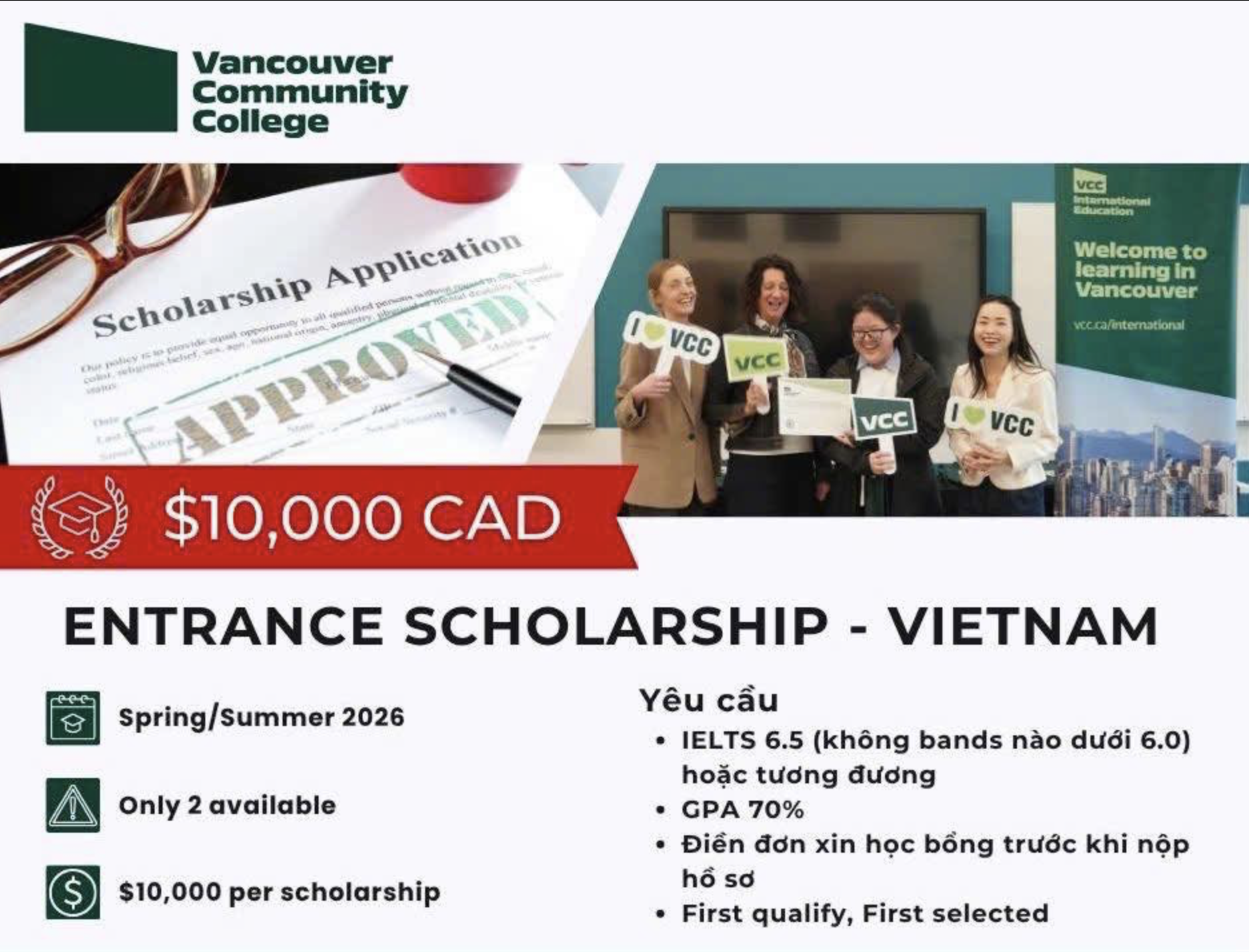 🎓🇨🇦 HỌC BỔNG $10,000 CAD TỪ VANCOUVER COMMUNITY COLLEGE – CƠ HỘI DU HỌC HIẾM CÓ CHO SINH VIÊN VIỆT NAM!